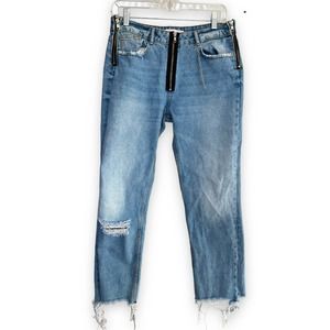 Zara Distressed Ankle Jeans with Zippers Mid/High Rise Size US 6